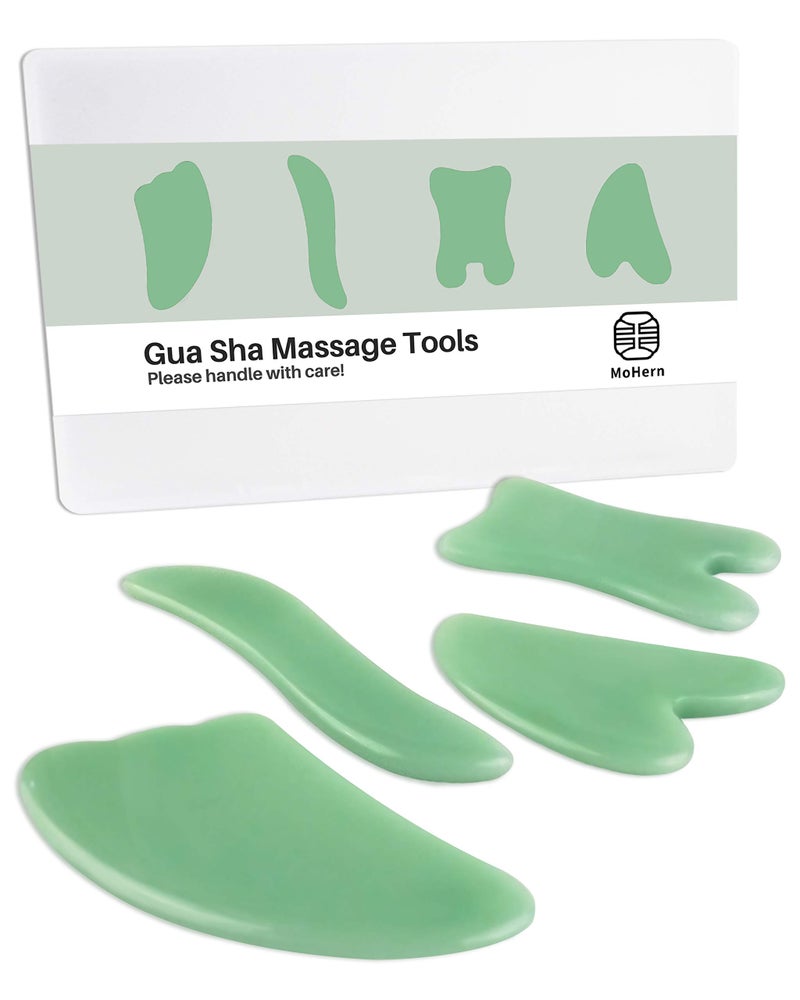 MoHern Gua Sha Massage Tools, 4 Pcs Gua Sha Tools of Multi-Shapes, Guasha Scraping Massage Tools for Face and Body (Light Green) - Image 1